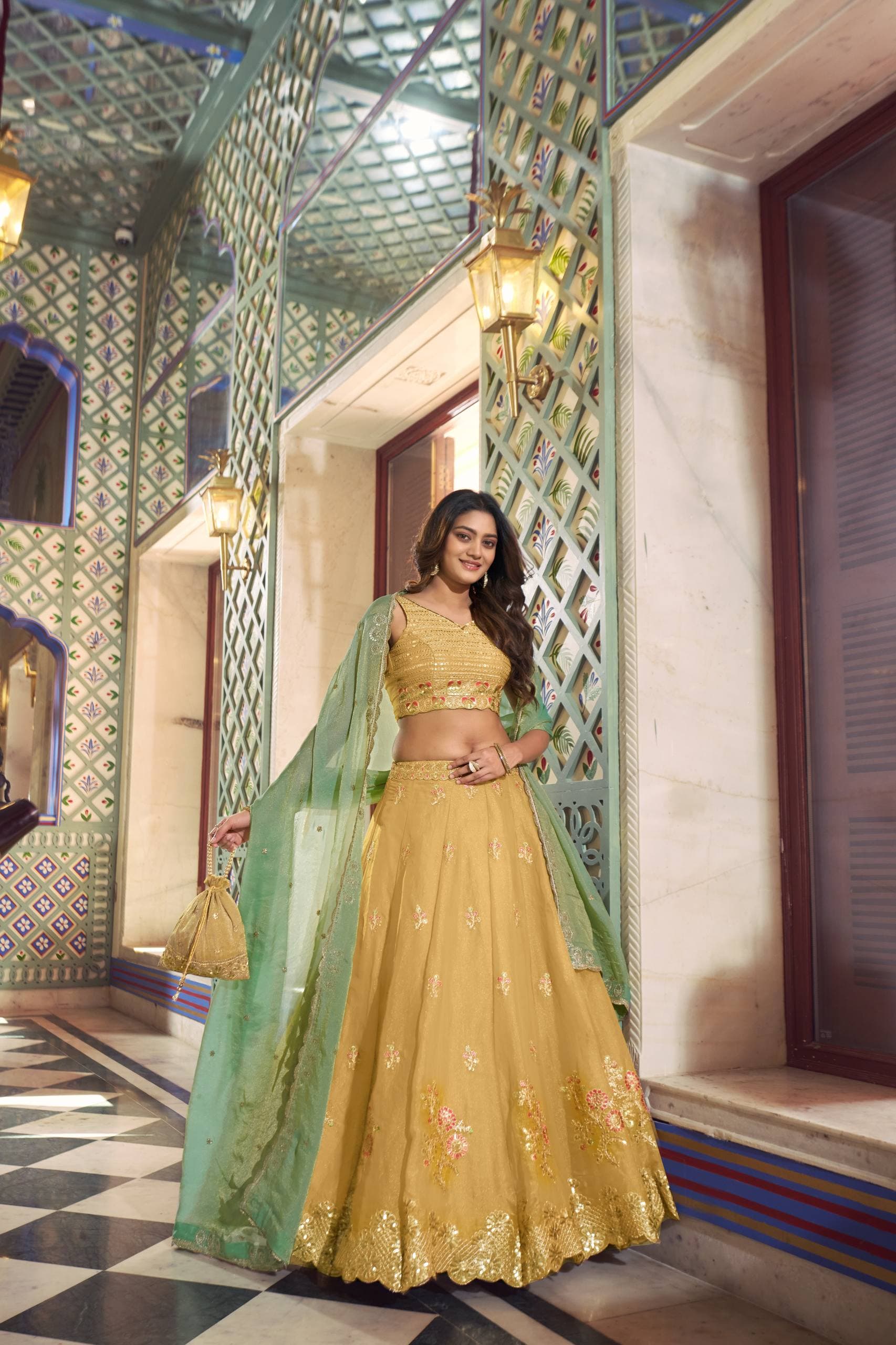 NC Moss Silk Sequins and Thread Embroidery Lehenga Choli Set