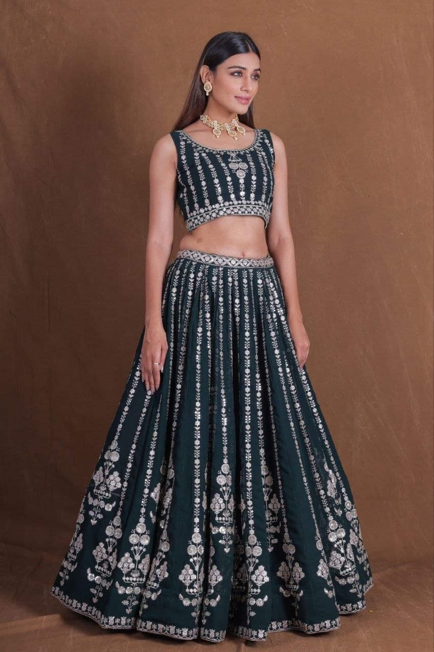 Georgette Zari Sequence and Embroidery Semi Stitched Lehenga Choli Set