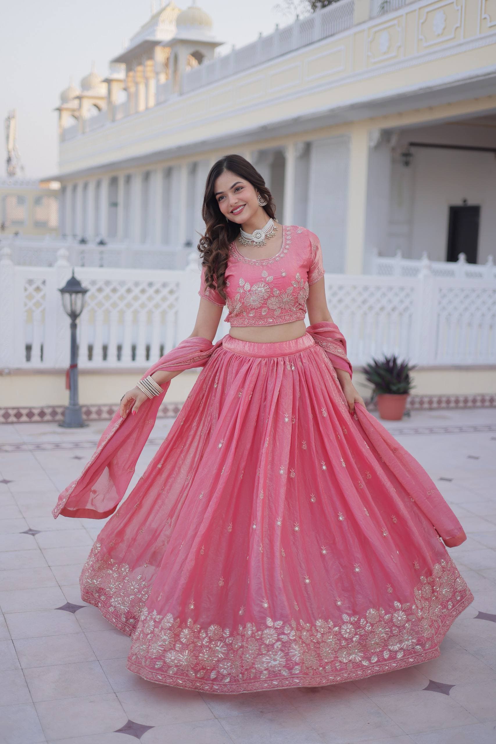 Kora Cotton Frill Lehenga with Laheriya Print Kutchi Patchwork Kurti