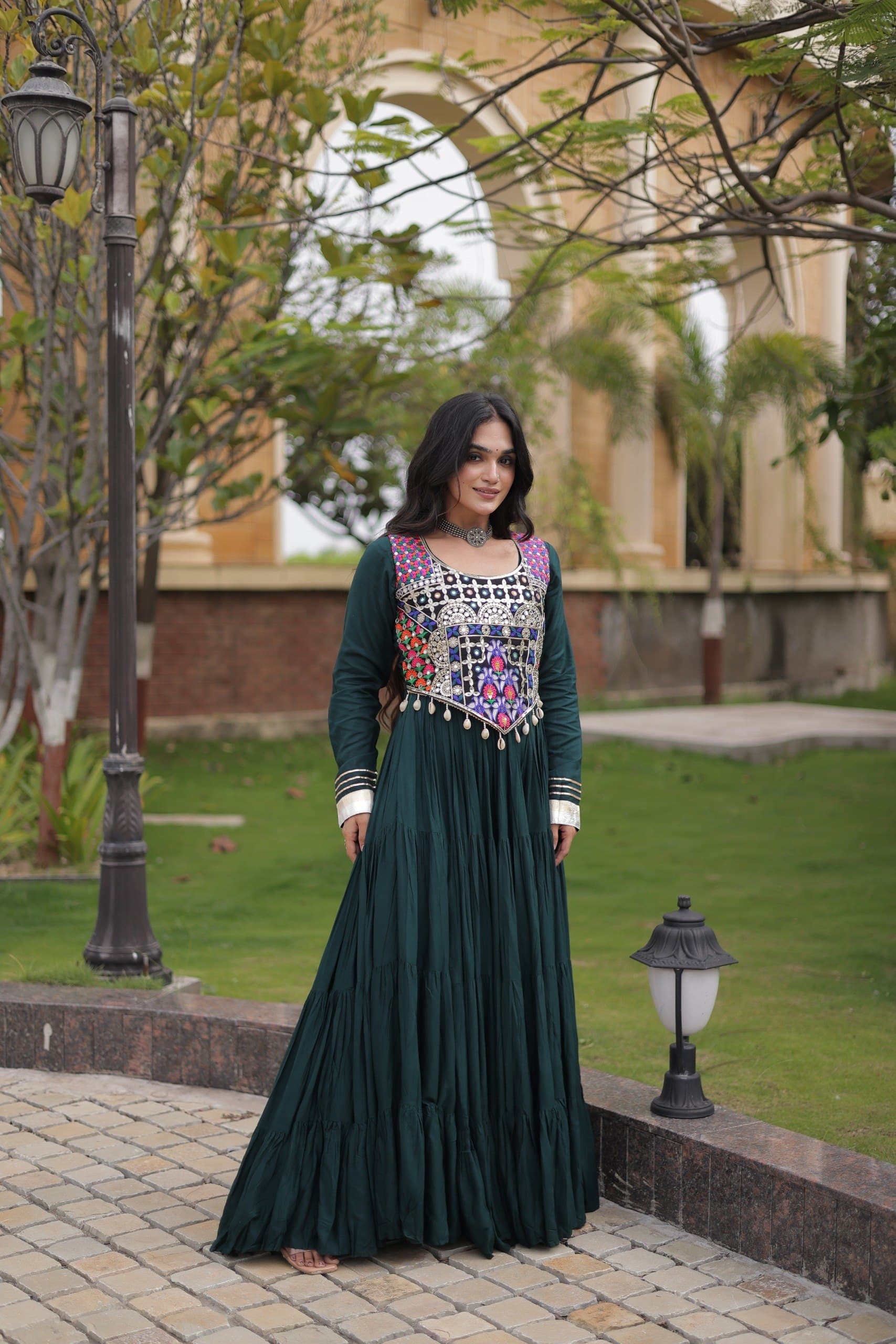 Rayon Gota Patti and Mirror Work Navratri Gown with Blouse