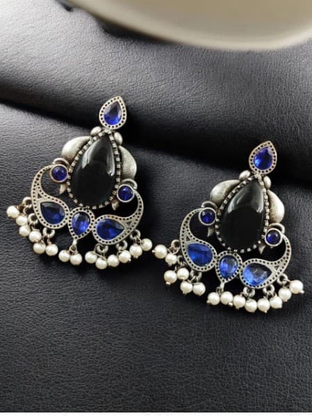 Silver Replica Stone Stud Earrings | Traditional Best Premium Finish | Traditional Stud Earrings for Women | My Fashion