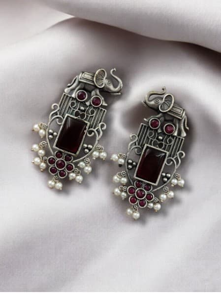 Antique Silver Plated Elephant Design Earrings | Best Traditional | Elephant Dangler Earrings for Women | My Fashion