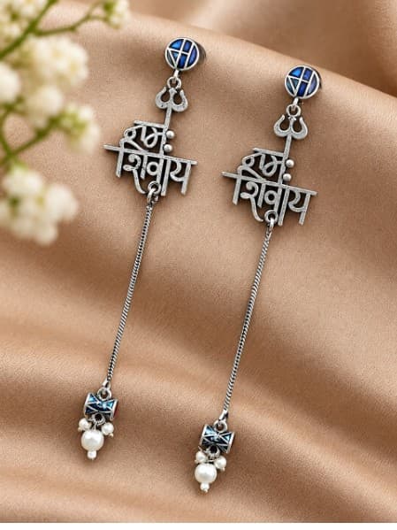 Exquisite Spiritual Silver Trishul Earring for Graceful Traditional | Trishul Om Dangler Earrings for Women | My Fashion