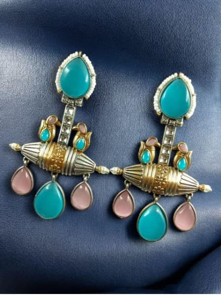 Designer Two-Tone Dangler Earrings | Monalisa Stone | Traditional Dangler Earrings for Women | My Fashion