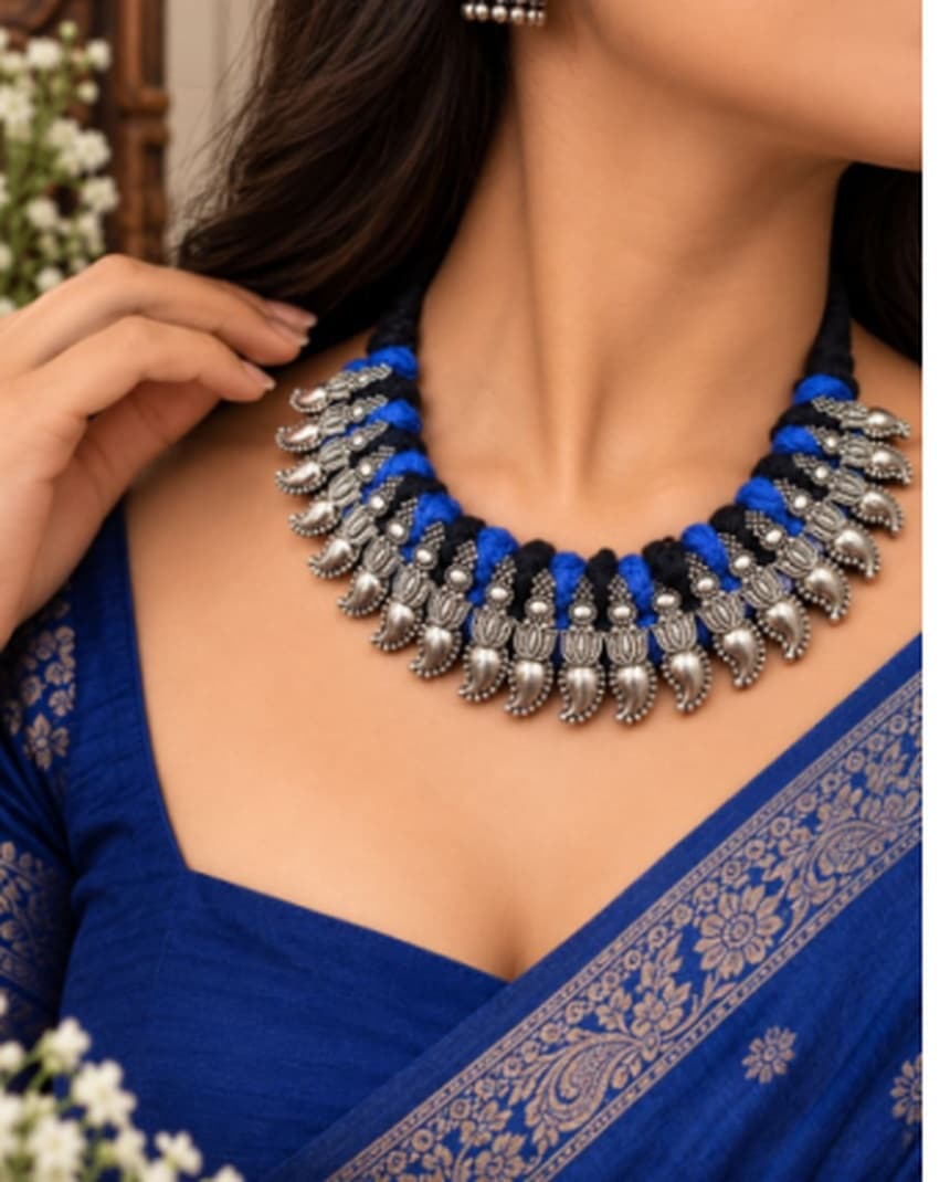 MY Fashion Silver Lotus Thread Necklace – Elegant Traditional Jewelry for Women