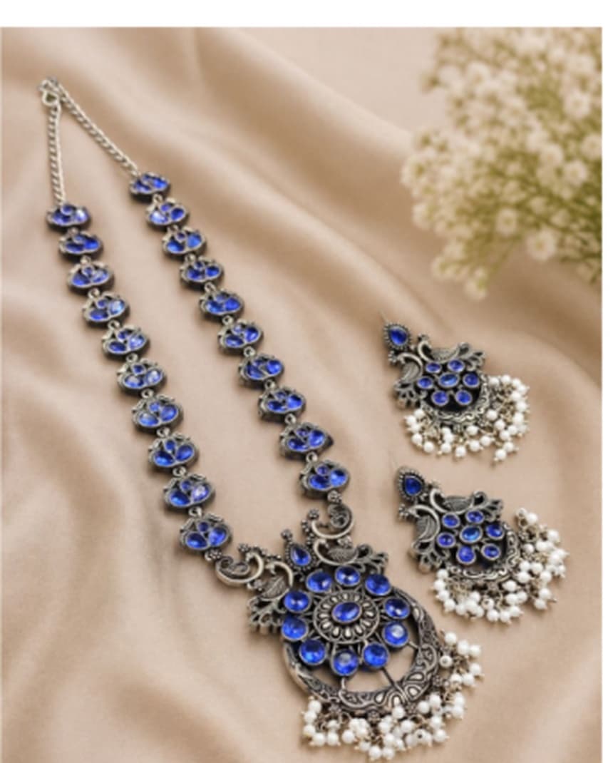 MY Fashion Stylish Peacock Necklace Set – Elegant Jewelry for Bridal Wear