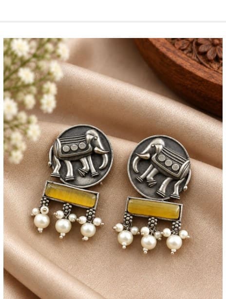 Oxidized Elephant Stud Earring – Traditional Design for Elegant for Women