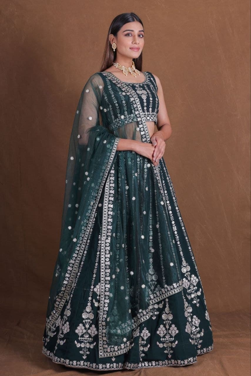 Exclusive Georgette Zari Sequence Embroidery Lehenga Choli With Net Dupatta