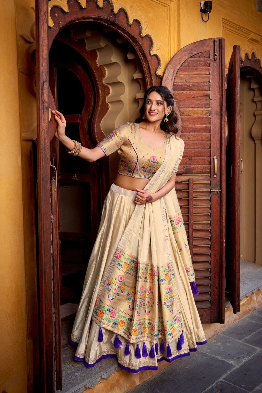 Shravya Paithani Shimmer Zari Weaving Lehenga Choli Dupatta Set