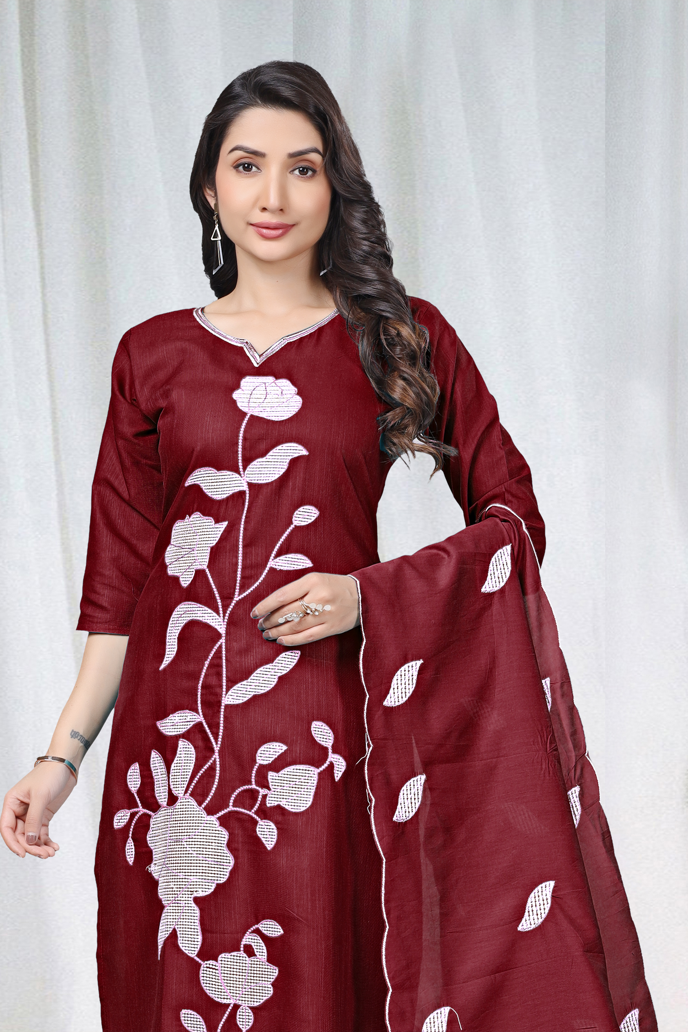 MY Fashion Premium Embroidered Kurti Pant & Chanderi Dupatta Set � DCVK-01