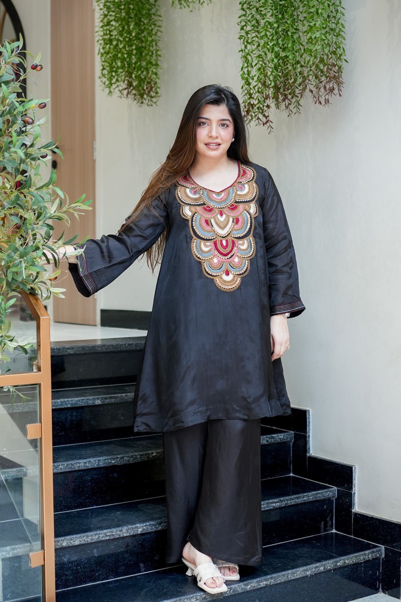 MY Fashion Premium Embroidered French Crepe Kurti & Pant Set � SK-VANDANA