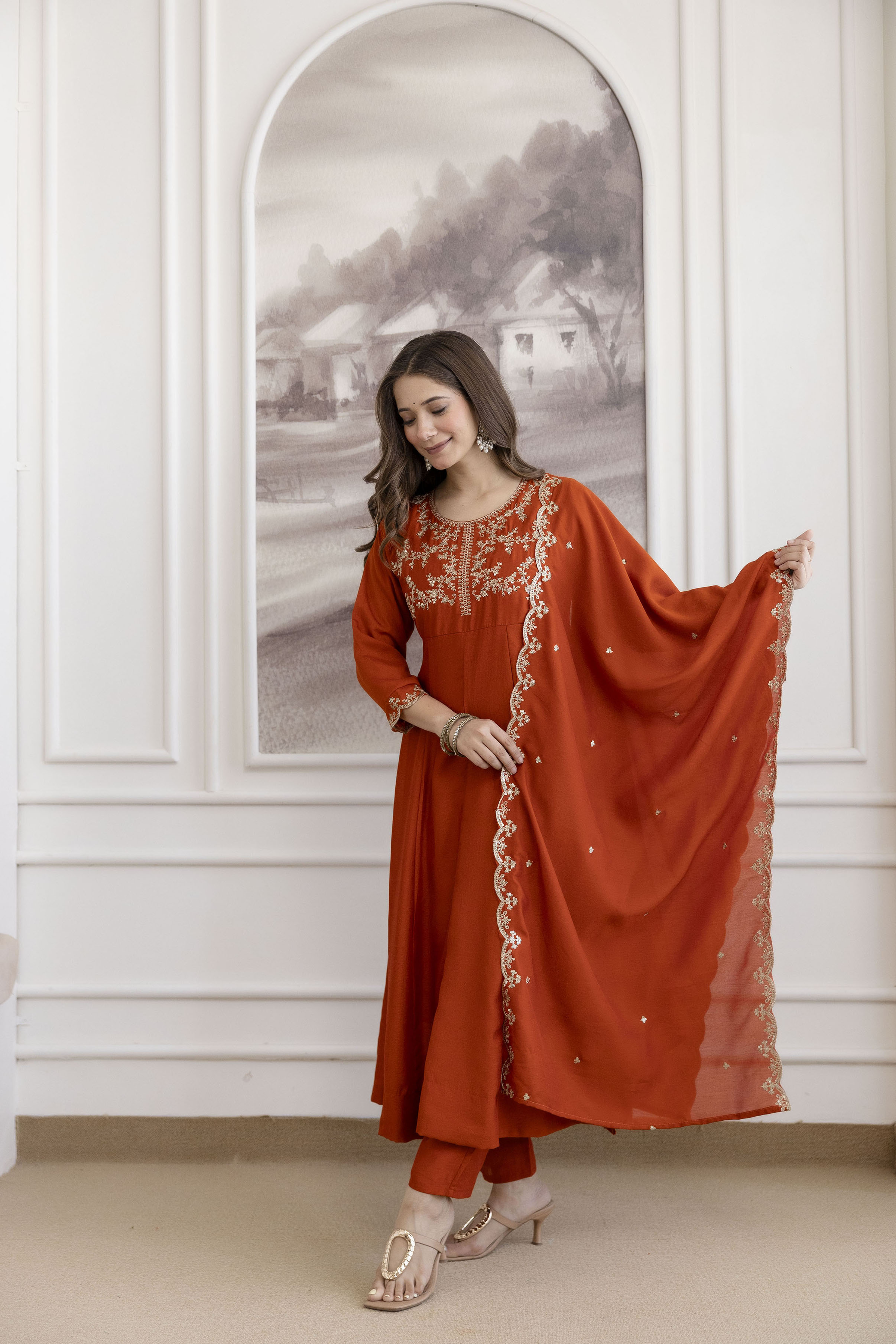 MY Fashion Premium Embroidered Kurti Pant & Vichitra Silk Dupatta Set � AF-JANVI