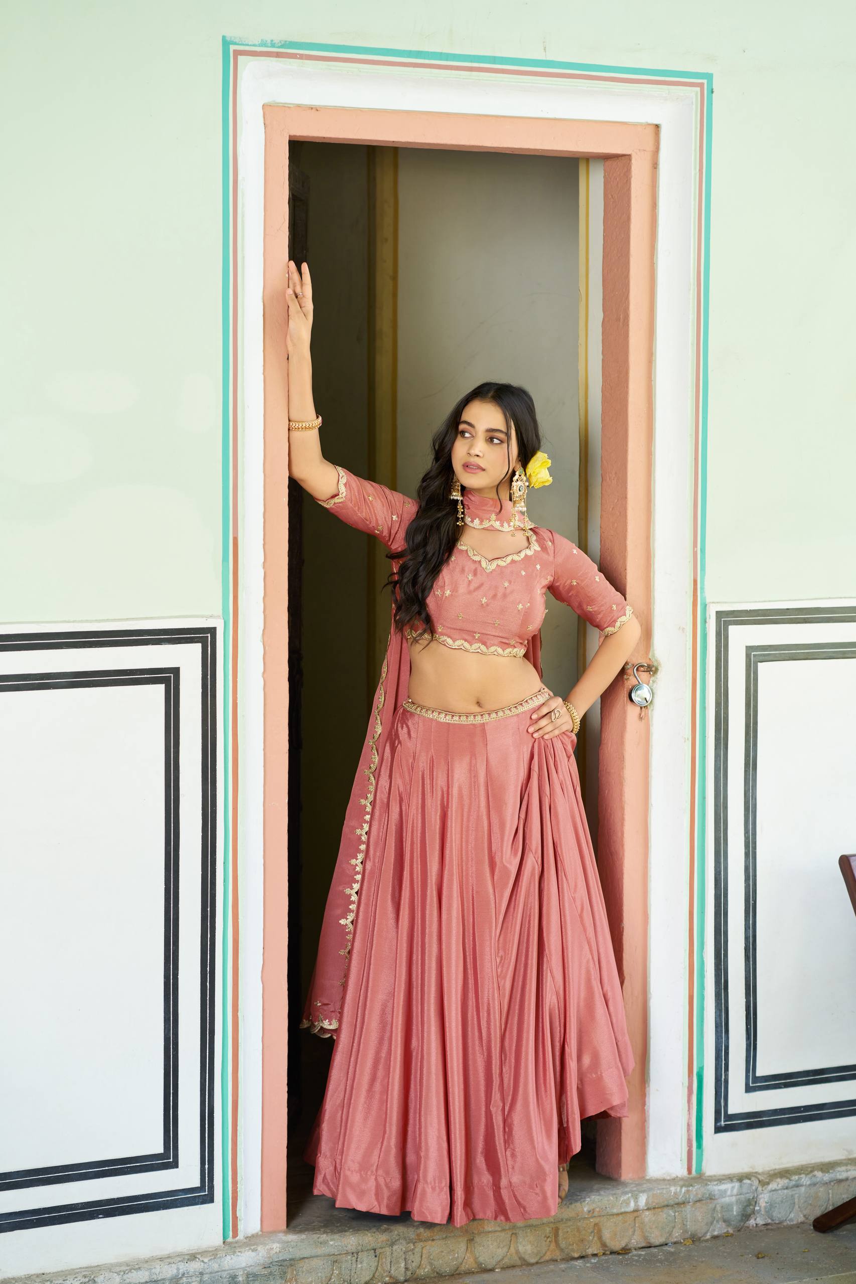 Chinon Sequins and Thread Embroidery Lehenga Choli Set