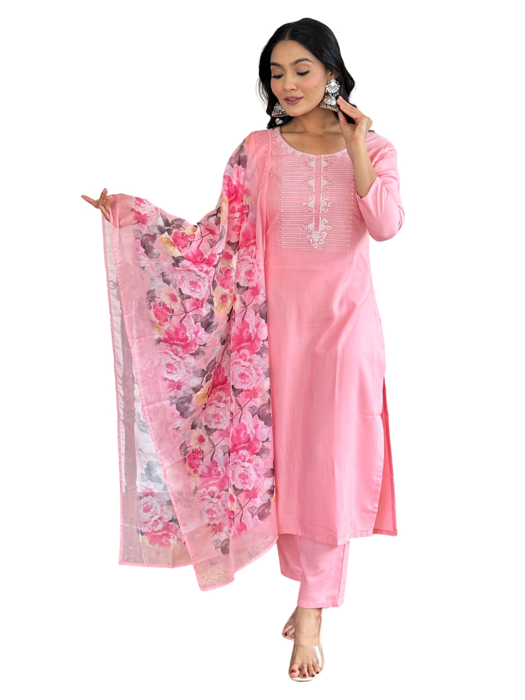 MY Fashion Premium Embroidered Kurti Pant & Silk Printed Dupatta Set � D580