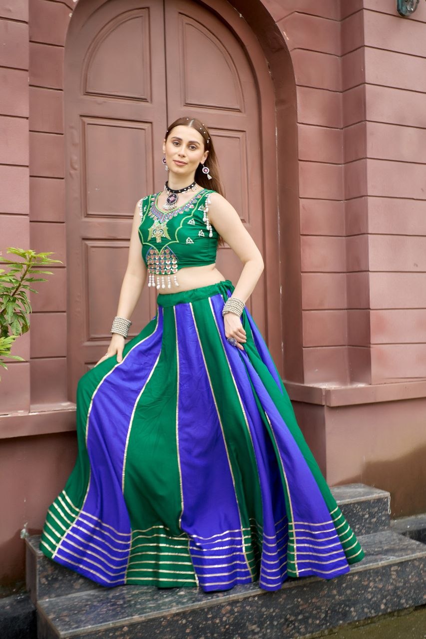 Pure Cotton Heavy Lace Work Navratri Stitched Lehenga Choli Set