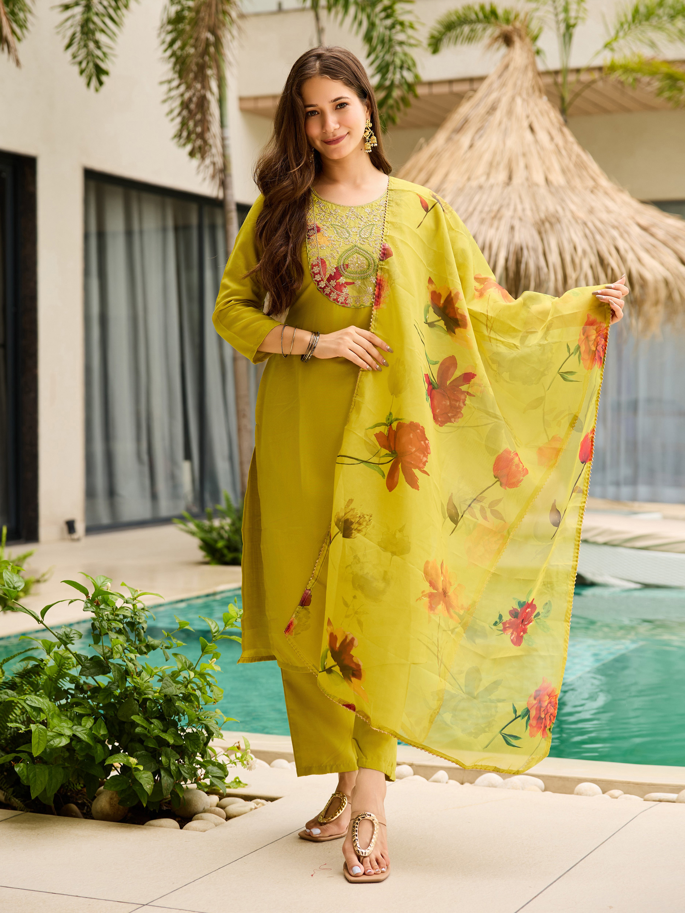 MY Fashion Premium Embroidered Kurti Pant & Tabby Dupatta Set � D701