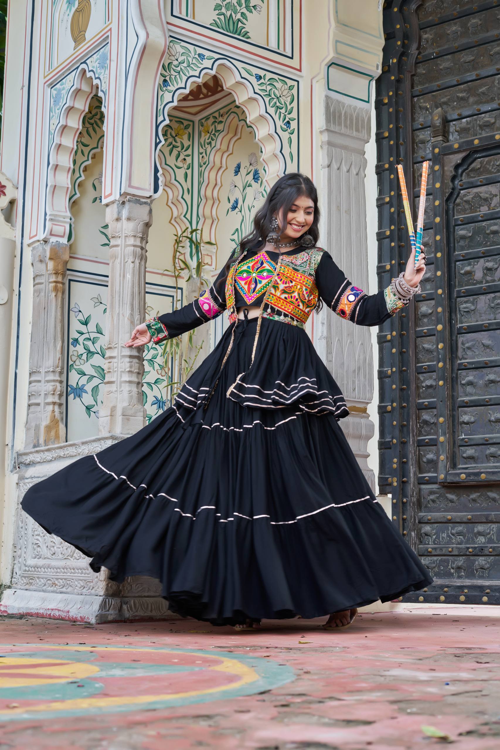 Pure Cotton Gamathi Work Navratri Lehenga Choli With Koti