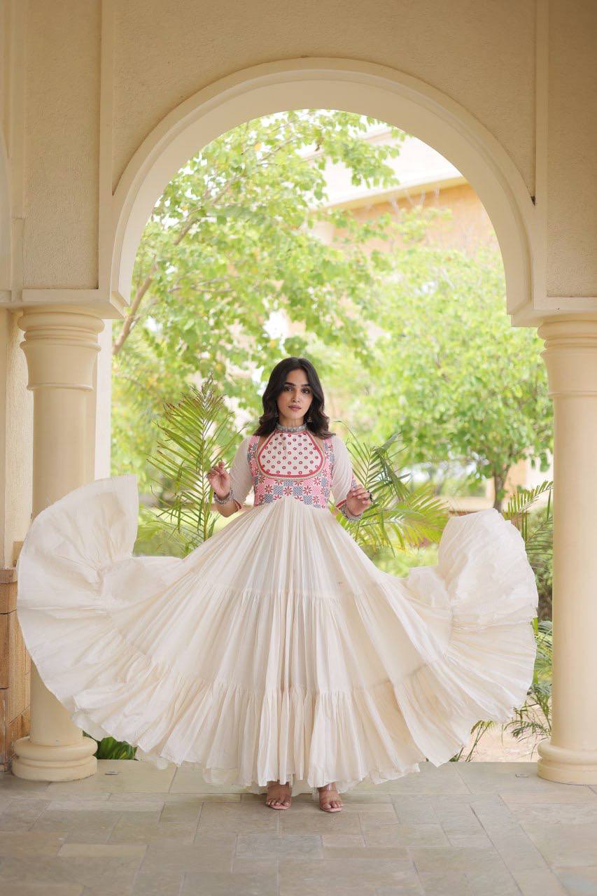 Faux Georgette Bandhani Print Kutchi Patchwork Navratri Gown