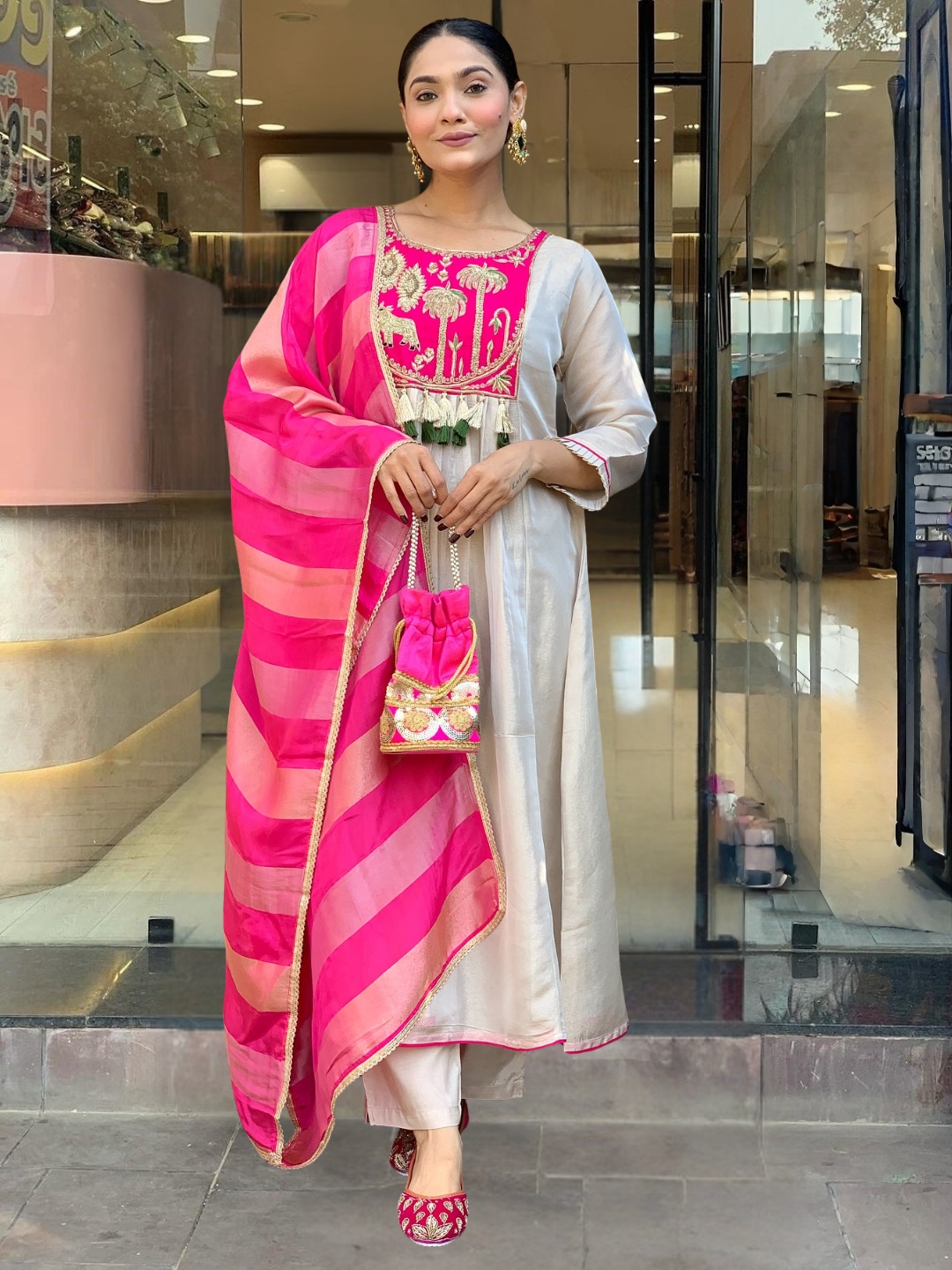 MY Fashion Premium Embroidered Kurti Pant & Georgette Dupatta Set � D782