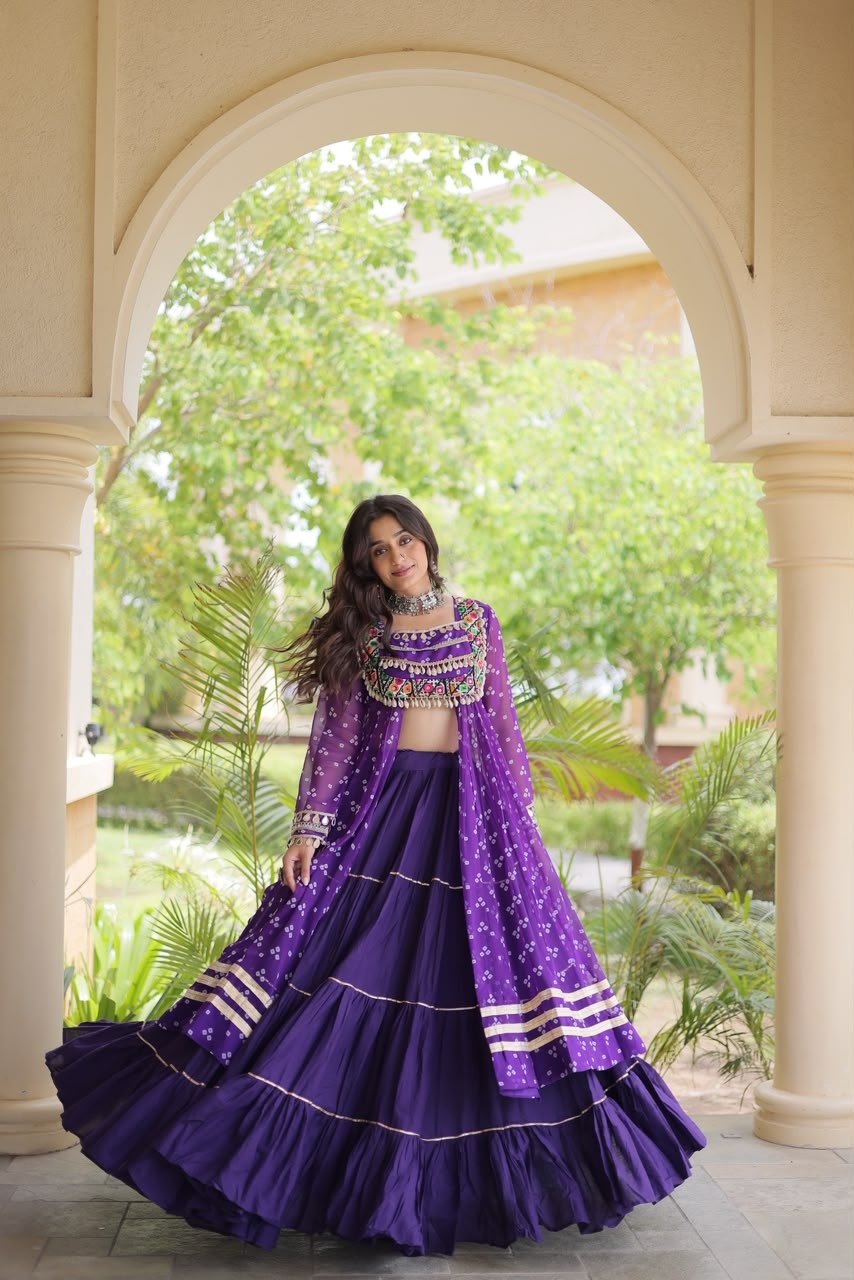 Kora Cotton and Heavy Rayon Kutchi Gamthi Mirror Work Navratri Gown