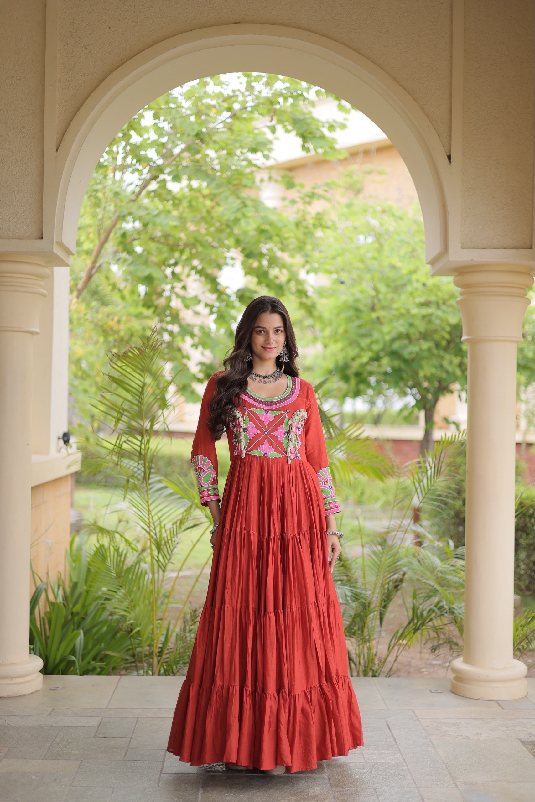 Faux Georgette Bandhni Print Kutchi Gamthi Patchwork Stitched Top
