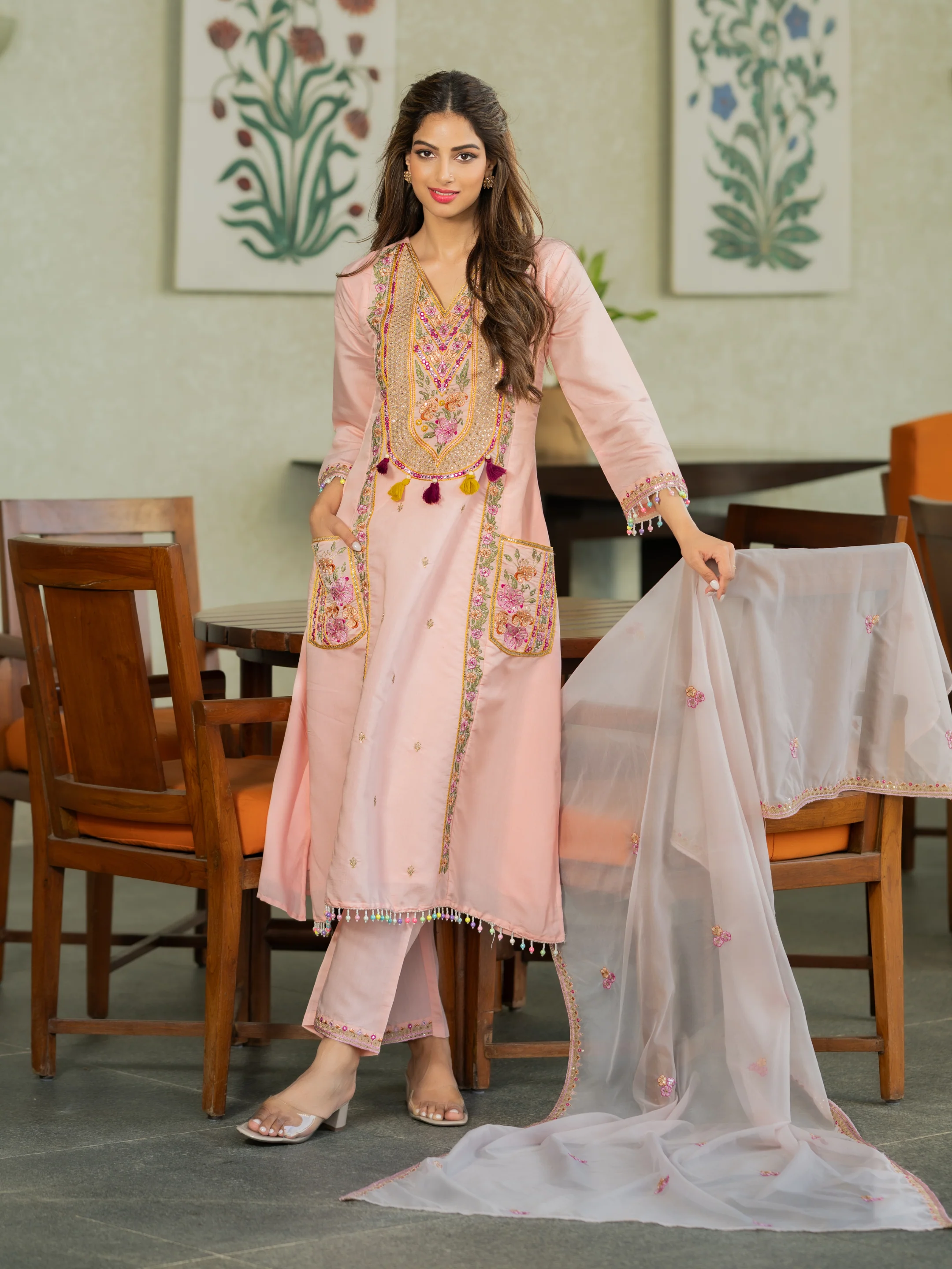 MY Fashion Premium Frendy Silk Embroidered Kurti Palazzo & Dupatta Set � DI-CHELSY