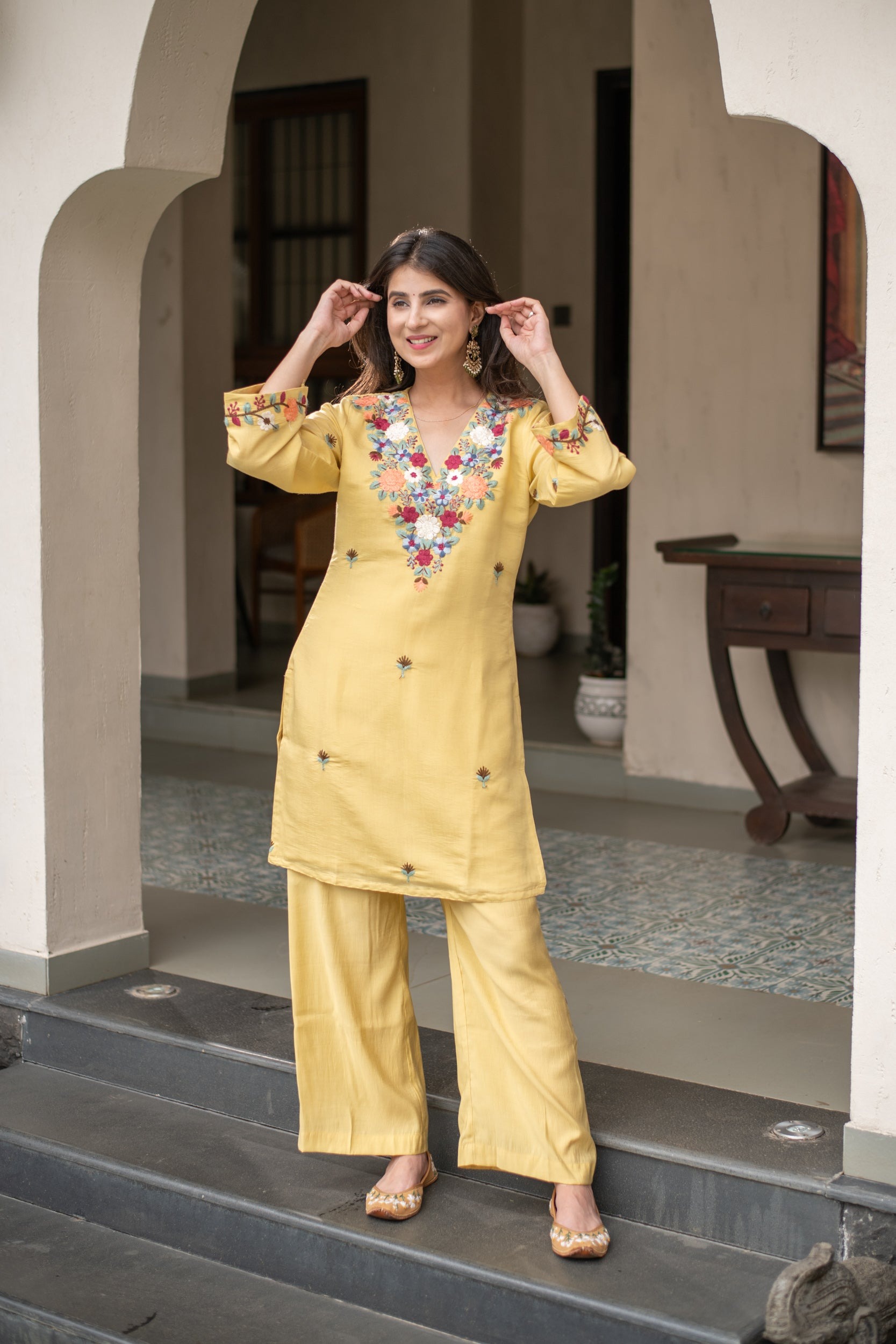 MY Fashion Premium Embroidered Georgette Kurti Palazzo & Dupatta Set � DI-NIKKI