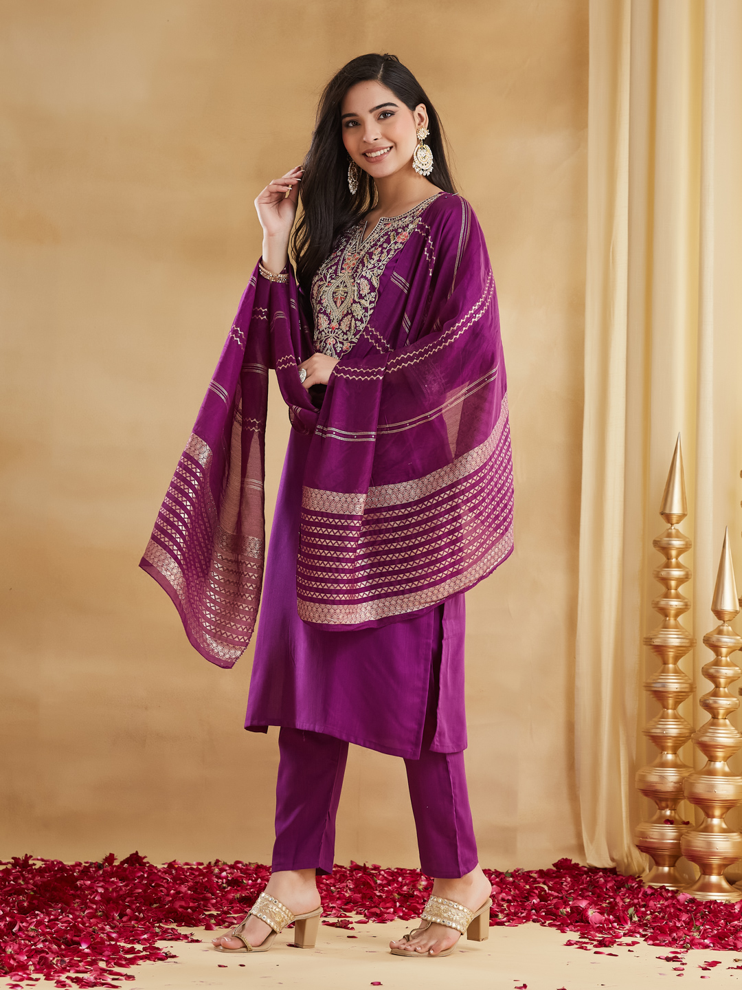 MY Fashion Premium Embroidered Heavy Crepe Silk Kurti Pant Set � MV-6066