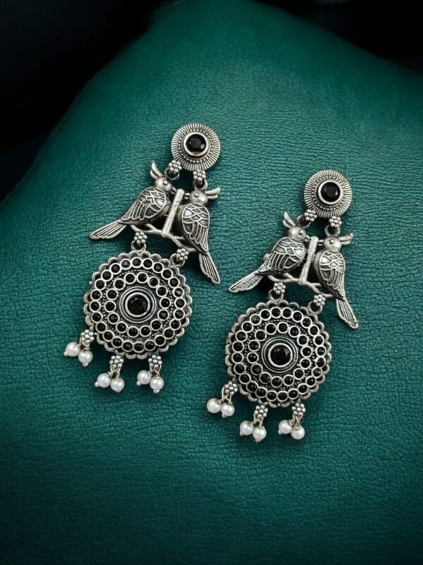 Silver Replica Bird Oxidized Earrings – Antique Stone Earrings for Women | My Fashion - Image 4