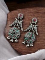Silver Replica Bird Oxidized Earrings – Antique Stone Earrings for Women | My Fashion - Image 3