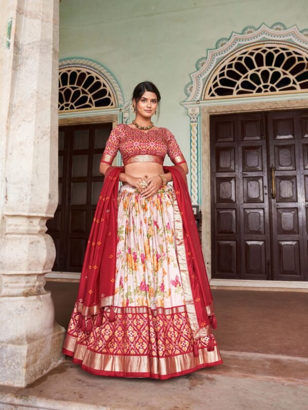 1689RED MAIN New Tusser Silk Floral Lehenga Choli with Gotta Patti Dupatta – Shop 4 Colors | My Fashion - Image 2