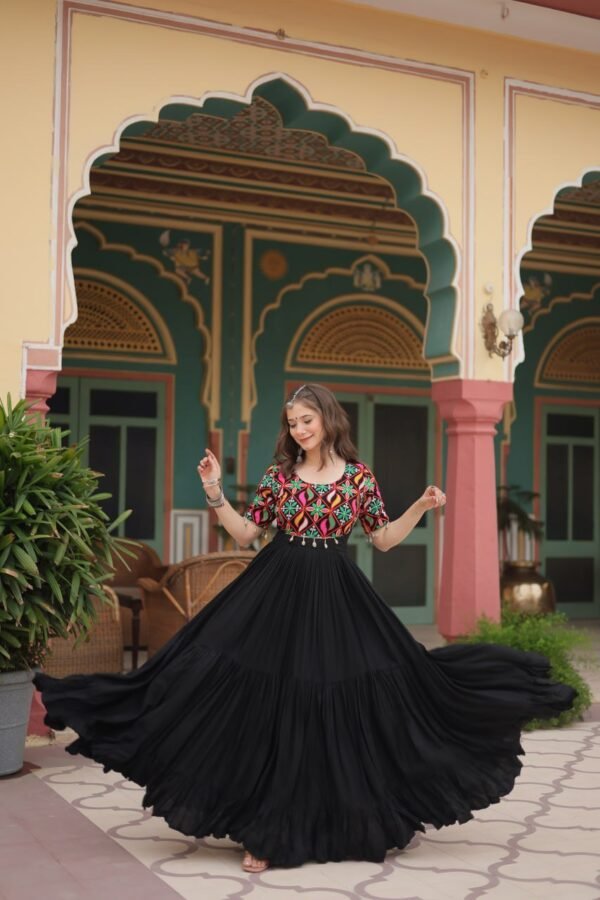 6172634308578231168.jpg Black Rayon Gown with Gamthi Kodi Work – My Fashion - Image 19