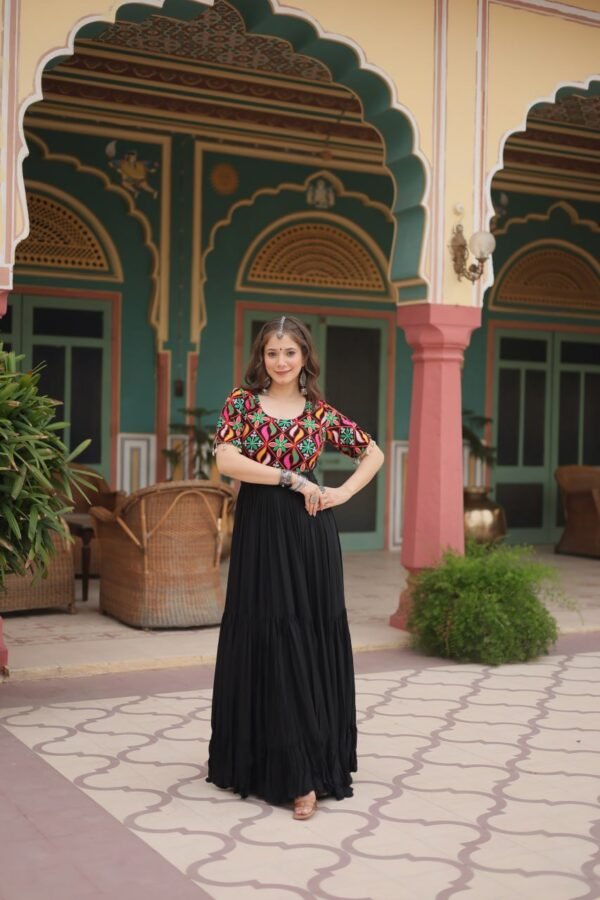 6172634308578231170.jpg Black Rayon Gown with Gamthi Kodi Work – My Fashion - Image 15