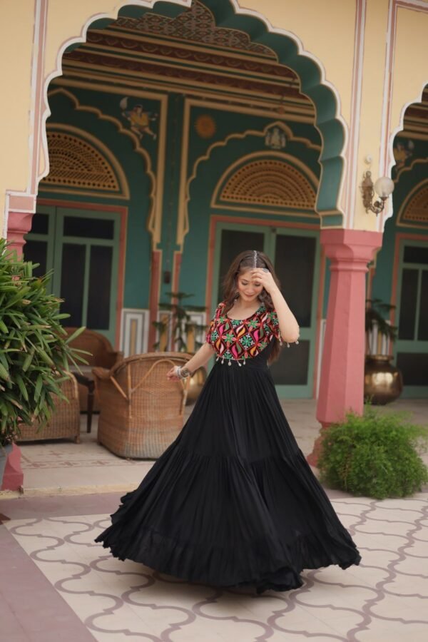 6172634308578231171.jpg Black Rayon Gown with Gamthi Kodi Work – My Fashion - Image 14