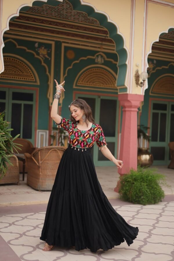 6172634308578231172.jpg Black Rayon Gown with Gamthi Kodi Work – My Fashion - Image 16