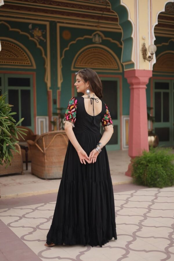 6172634308578231175.jpg Black Rayon Gown with Gamthi Kodi Work – My Fashion - Image 11