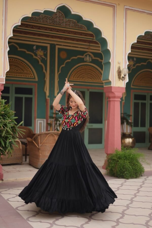 6172634308578231177.jpg Black Rayon Gown with Gamthi Kodi Work – My Fashion - Image 10