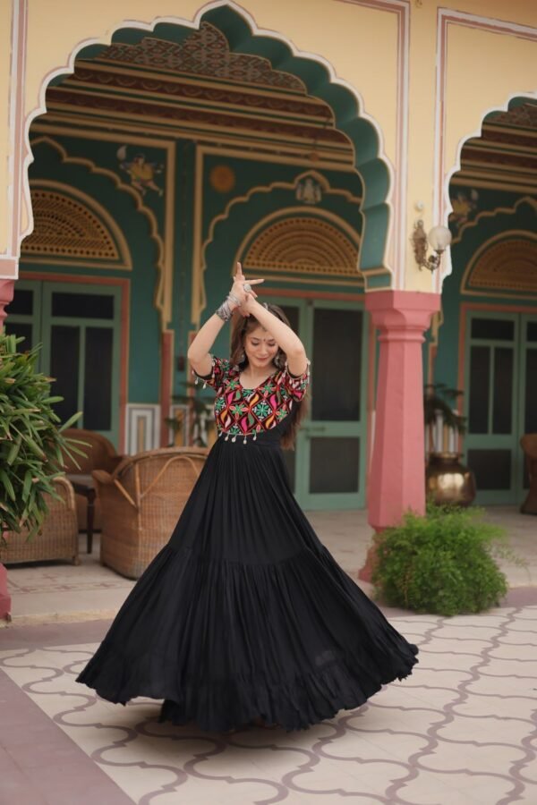 6172634308578231180.jpg Black Rayon Gown with Gamthi Kodi Work – My Fashion - Image 8