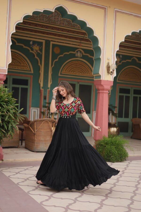 6172634308578231182.jpg Black Rayon Gown with Gamthi Kodi Work – My Fashion - Image 7