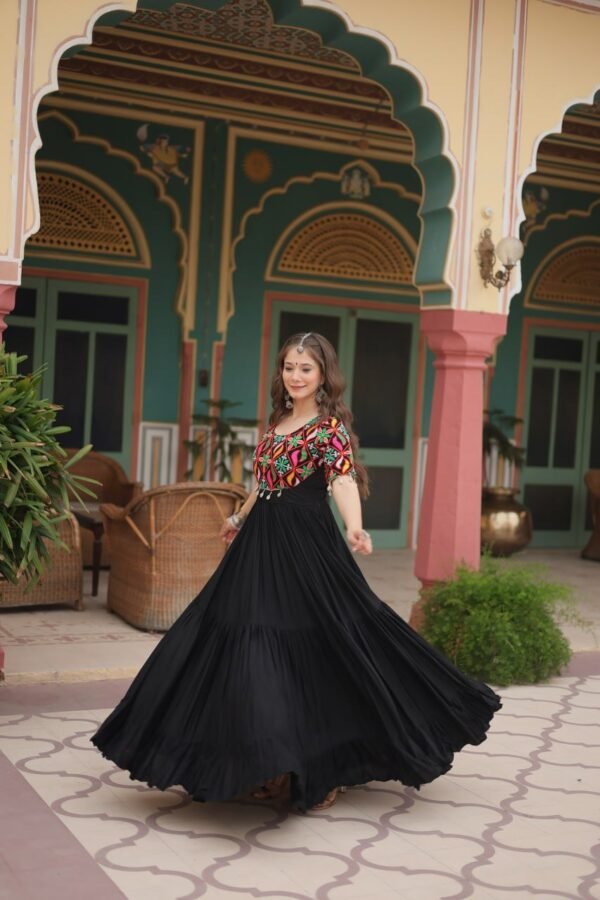 6172634308578231185.jpg Black Rayon Gown with Gamthi Kodi Work – My Fashion - Image 5