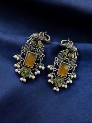 Antique Silver Plated Elephant Design Earrings