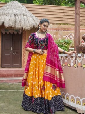 Yellow Cotton Printed Chaniya Choli