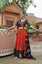 Radiant Orange Embroidered Mirror Work Chaniya Choli for Navratri | Shop Now - Image 5
