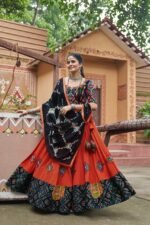 Orange Embroidered Mirror Work Chaniya Choli