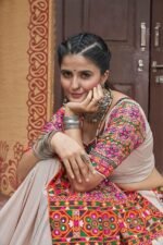 Elegant Beige Viscose Rayon Navratri Chaniya Choli with Heavy Embroidered Dupatta - Image 4