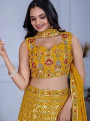 Yellow Designer Fox Georgette Lehenga Set