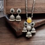 DExquisite Silver Look-Alike Jhumka Necklace Set | Vintage Oxidized Jewelry for Women - Image 3
