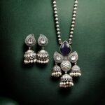 DExquisite Silver Look-Alike Jhumka Necklace Set | Vintage Oxidized Jewelry for Women - Image 2