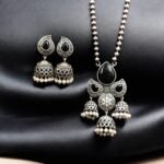 Silver Look-Alike Jhumka Necklace Set