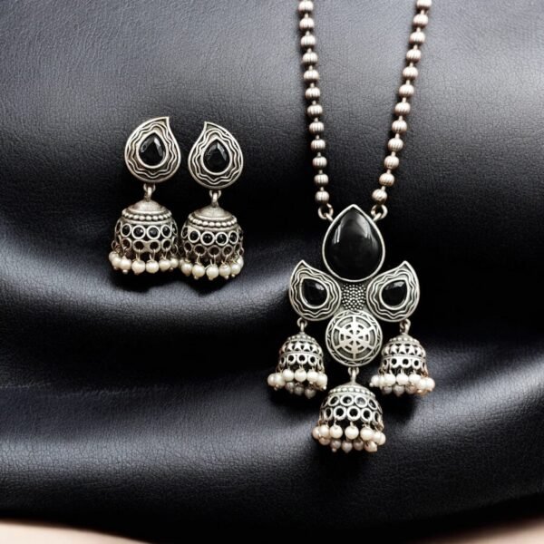 Silver Look-Alike Jhumka Necklace Set Silver Look-Alike Jhumka Necklace Set